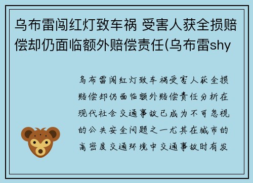 乌布雷闯红灯致车祸 受害人获全损赔偿却仍面临额外赔偿责任(乌布雷shy)