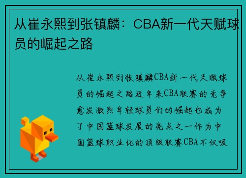 从崔永熙到张镇麟:CBA新一代天赋球员的崛起之路