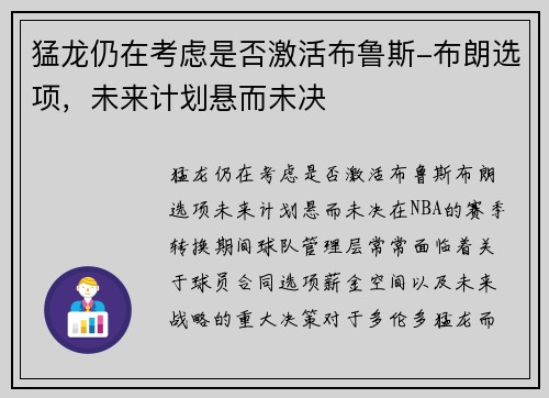 猛龙仍在考虑是否激活布鲁斯-布朗选项，未来计划悬而未决