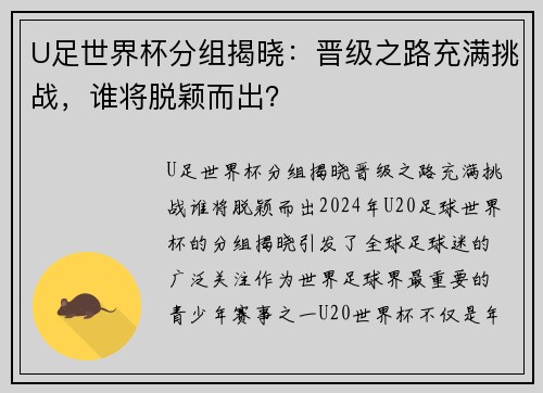 U足世界杯分组揭晓：晋级之路充满挑战，谁将脱颖而出？