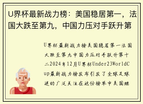 U界杯最新战力榜:美国稳居第一,法国大跌至第九,中国力压对手跃升第十二