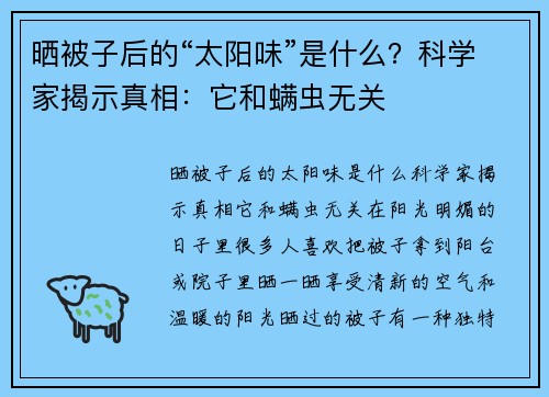 晒被子后的“太阳味”是什么？科学家揭示真相：它和螨虫无关
