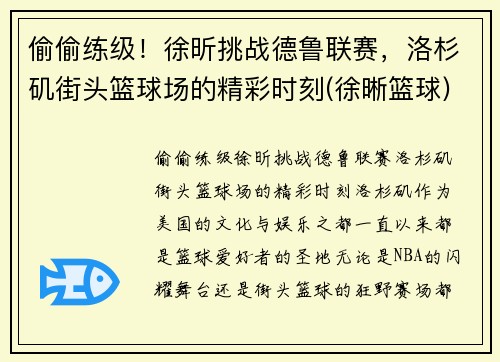 偷偷练级！徐昕挑战德鲁联赛，洛杉矶街头篮球场的精彩时刻(徐晰篮球)
