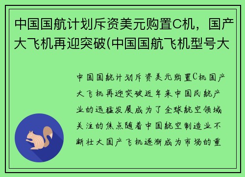 中国国航计划斥资美元购置C机，国产大飞机再迎突破(中国国航飞机型号大全)